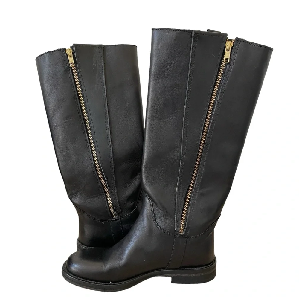 Boemos Black Leather Knee High Riding Boot Size 36 Minimalist Moto Equestrian - Picture 2 of 10